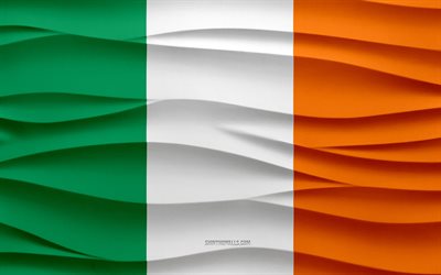 4k, علم ايرلندا, 3d ، موجات ، جص ، الخلفية, 3d موجات الملمس, الرموز الوطنية الأيرلندية, يوم أيرلندا, الدول الأوروبية, 3d علم ايرلندا, أيرلندا, أوروبا