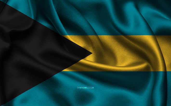 bandiera delle bahamas, 4k, paesi del nord america, bandiere di raso, giorno delle bahamas, bandiere di raso ondulate, simboli nazionali delle bahamas, nord america, bahamas