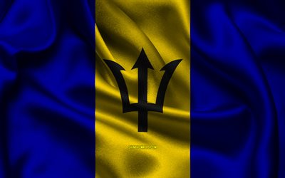 바베이도스 국기, 4k, 북미 국가, 새틴 플래그, 바베이도스의 국기, 바베이도스의 날, 물결 모양의 새틴 플래그, 바베이도스 깃발, 바베이도스 국가 상징, 북아메리카, 바베이도스