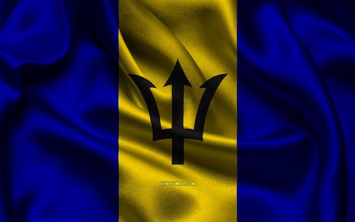 drapeau de la barbade, 4k, pays d amérique du nord, drapeaux de satin, jour de la barbade, drapeaux de satin ondulés, symboles nationaux de la barbade, amérique du nord, barbade