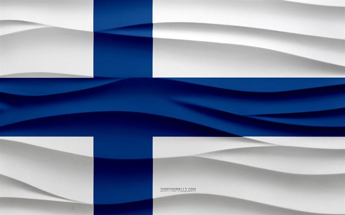 4k, Flag of Finland, 3d waves plaster background, Finland flag, 3d waves texture, Finnish national symbols, Day of Finland, European countries, 3d Finland flag, Finland, Europe