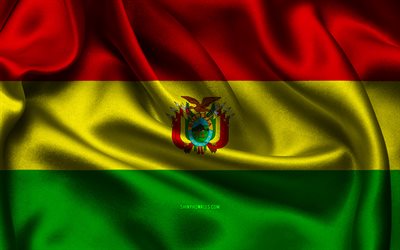 볼리비아 국기, 4k, 남미 국가, 새틴 플래그, 볼리비아의 국기, 볼리비아의 날, 물결 모양의 새틴 플래그, 볼리비아 국가 상징, 남아메리카, 볼리비아