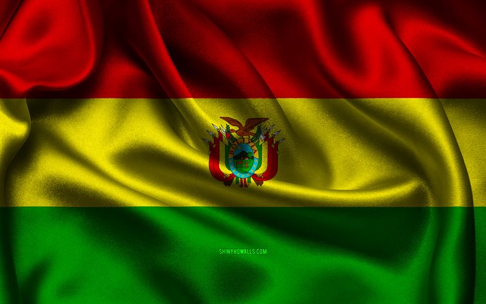 bolivien-flagge, 4k, südamerikanische länder, satinflaggen, flagge boliviens, tag boliviens, gewellte satinflaggen, bolivianische flagge, bolivianische nationalsymbole, südamerika, bolivien