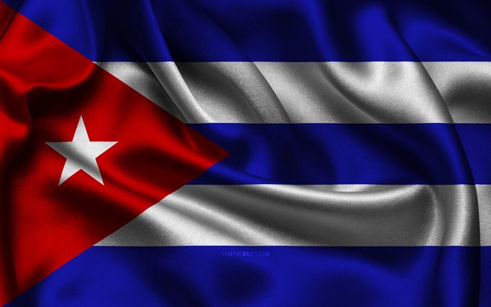 キューバの旗, 4k, 北米諸国, サテンフラグ, キューバの日, 波状のサテンの旗, キューバの国のシンボル, 北米, キューバ