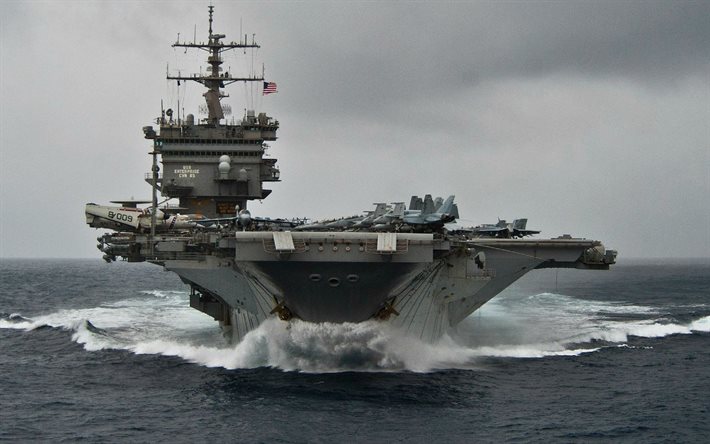 USS Enterprise, CVN-65, American nuclear aircraft carrier, US Navy, ocean, Nimitz class, USS, first nuclear aircraft carrier
