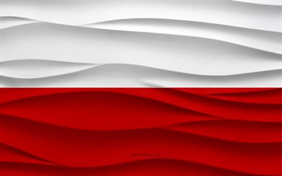 4k, 폴란드의 국기, 3d 파도 석고 배경, 폴란드 국기, 3d 파도 텍스처, 폴란드 국가 상징, 폴란드의 날, 유럽 국가, 3차원, 폴란드, 깃발, 유럽