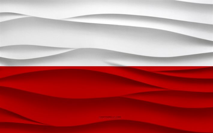 4k, Flag of Poland, 3d waves plaster background, Poland flag, 3d waves texture, Polish national symbols, Day of Poland, European countries, 3d Poland flag, Poland, Europe