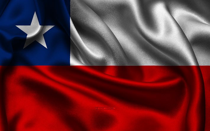 chileflagge, 4k, südamerikanische länder, satinflaggen, flagge von chile, tag von chile, gewellte satinflaggen, chilenische flagge, chilenische nationalsymbole, südamerika, chile
