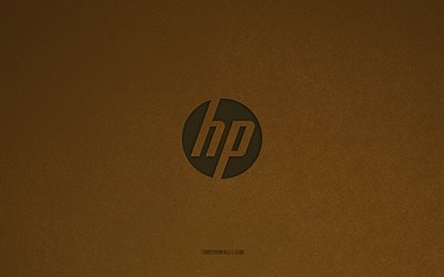 شعار hp, 4k, شعارات الكمبيوتر, نسيج الحجر البني, hp, ماركات التكنولوجيا, علامة hp, البني الحجر الخلفية, هيوليت باكارد