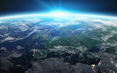4k, Europe from space, continent, city lights, Europe, change of daylight, Europe at night from space, Earth