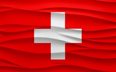 4k, 스위스의 국기, 3d 파도 석고 배경, 스위스 국기, 3d 파도 텍스처, 스위스 국가 상징, 스위스의 날, 유럽 국가, 3차원, 스위스, 깃발, 유럽