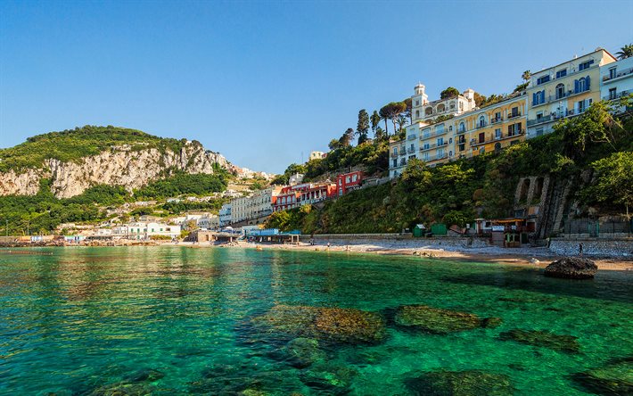 Capri, 4k, paradise, harbor, italian cities, Europe, Italy, summer, beautiful nature