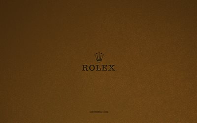 rolex logo, 4k, loghi dei produttori, emblema rolex, texture di pietra marrone, rolex, marchi popolari, segno rolex, sfondo di pietra marrone