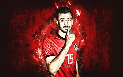 mahmoud hamdy, el-wensh, egipto equipo nacional de fútbol, ​​retrato, fondo de piedra roja, fútbol, ​​jugador de fútbol egipcio, egipto