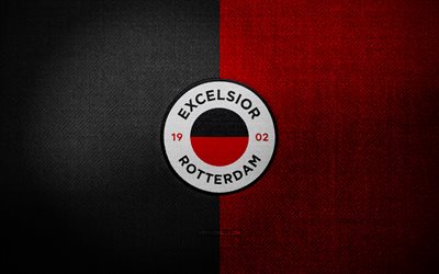 excelsior روتردام شارة, 4k, خلفية النسيج الأبيض الأحمر, eredivisie, شعار excelsior روتردام, excelsior rotterdam emblem, شعار الرياضة, نادي كرة القدم الهولندي, excelsior روتردام, كرة القدم, excelsior روتردام fc