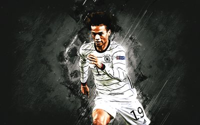 leroy sane, squadra di calcio nazionale tedesca, giocatore di football tedesco, ritratto, background di pietra bianca, germania, calcio