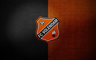 شارة fc volendam, 4k, خلفية النسيج الأسود البرتقالي, eredivisie, شعار fc volendam, fc volendam emblem, شعار الرياضة, نادي كرة القدم الهولندي, fc volendam, كرة القدم, volendam fc