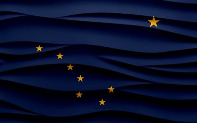 4k, Flag of Alaska, 3d waves plaster background, Alaska flag, 3d waves texture, American national symbols, Day of Alaska, American states, 3d Alaska flag, Alaska, USA