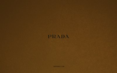Prada logo, 4k, manufacturers logos, Prada emblem, brown stone texture, Prada, popular brands, Prada sign, brown stone background
