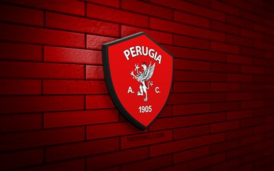 logo ac perugia 3d, 4k, red brickwall, serie a, calcio, club di calcio italiano, logo ac perugia, emblema ac perugia, ac perugia, logo sportivo, perugia fc