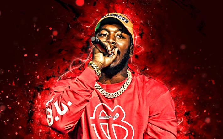 Pardison Fontaine, 4k, red neon lights, music stars, american rappers, Pardison Fontaine with microphone, american celebrity, Jorden Kyle Lanier Thorpe, creative, Pardison Fontaine 4K