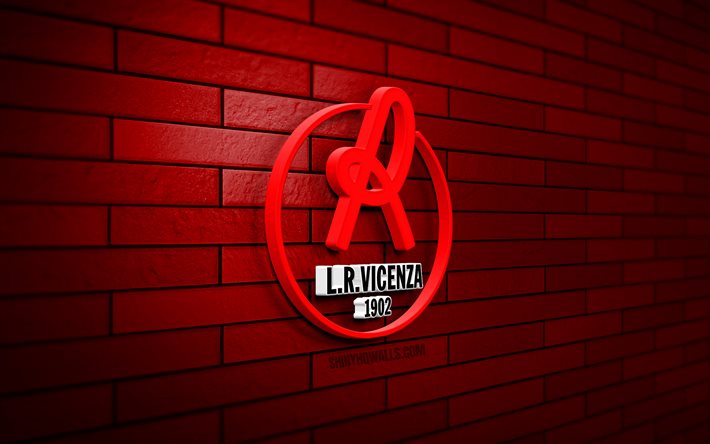 LR Vicenza 3D logo, 4K, red brickwall, Serie A, soccer, italian football club, LR Vicenza logo, LR Vicenza emblem, football, LR Vicenza, sports logo, Vicenza FC