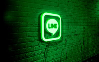 line neon logo, 4k, green brickwall, grunge art, creative, logo su wire, line blue logo, social networks, line logo, artwork, linea