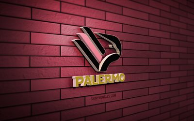شعار palermo fc 3d, 4k, الوردي بريكوال, دوري الدرجة الأولى, كرة القدم, نادي كرة القدم الإيطالي, شعار palermo fc, palermo fc emblem, باليرمو كالسيو, شعار الرياضة, باليرمو fc