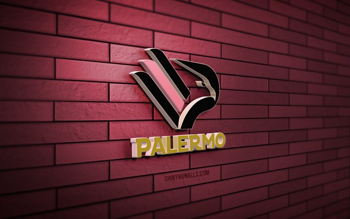 パレルモfc 3dロゴ, 4k, ピンクのブリックウォール, セリエa, サッカー, イタリアのフットボールクラブ, パレルモfcロゴ, パレルモfcエンブレム, フットボール, パレルモカルシオ, スポーツロゴ, パレルモfc