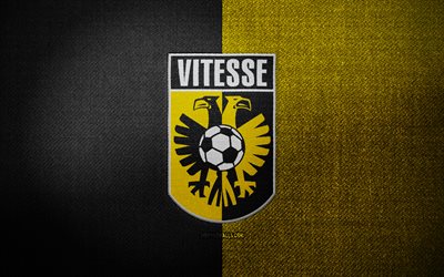 SBV Vitesse badge, 4k, black yellow fabric background, Eredivisie, SBV Vitesse logo, SBV Vitesse emblem, sports logo, dutch football club, SBV Vitesse, soccer, football, Vitesse FC