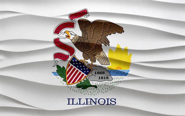 4k, イリノイ州の旗, 3d wavesプラスターの背景, 3dウェーブテクスチャ, アメリカの国民のシンボル, イリノイ州の日, アメリカの州, 3dイリノイフラグ, イリノイ, アメリカ合衆国