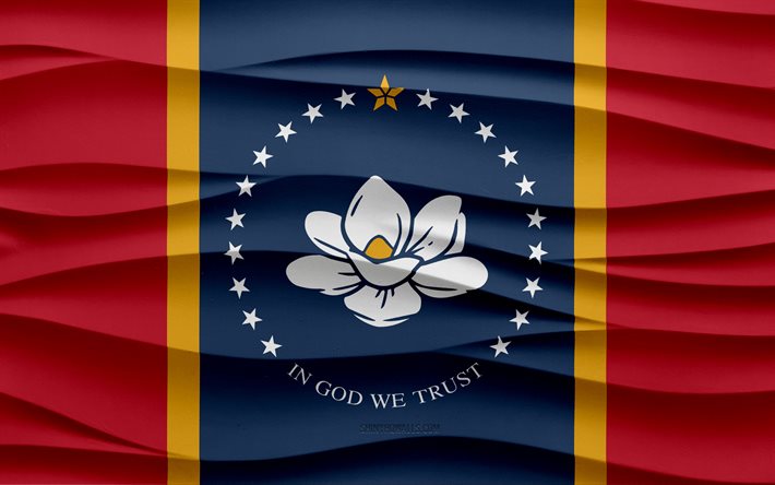 4k, ミシシッピ州の旗, 3d wavesプラスターの背景, 3dウェーブテクスチャ, アメリカの国民のシンボル, ミシシッピの日, アメリカの州, 3dミシシッピフラグ, ミシシッピ, アメリカ合衆国