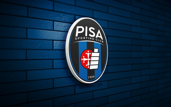 pisa sc 3dロゴ, 4k, ブルーブリックウォール, セリエa, サッカー, イタリアのフットボールクラブ, pisa scロゴ, ピサscエンブレム, フットボール, ピサsc, スポーツロゴ, ピサfc