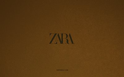 zara logo, 4k, logos des fabricants, zara emblem, brown stone texture, zara, marques populaires, signe zara, fond de pierre brun