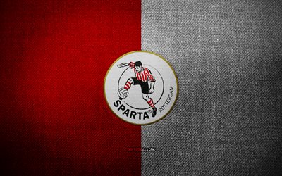 Sparta Rotterdam badge, 4k, red white fabric background, Eredivisie, Sparta Rotterdam logo, Sparta Rotterdam emblem, sports logo, dutch football club, Sparta Rotterdam, soccer, football, Sparta Rotterdam FC