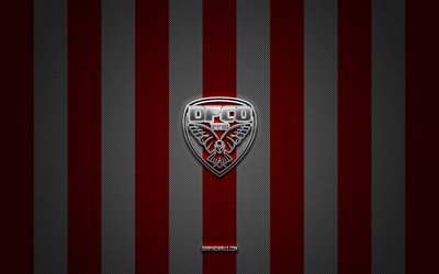شعار ديجون fco, نادي كرة القدم الفرنسي, دوري 2, خلفية الكربون الأبيض الأحمر, كرة القدم, ديجون فوك, فرنسا, شعار dijon fco silver metal