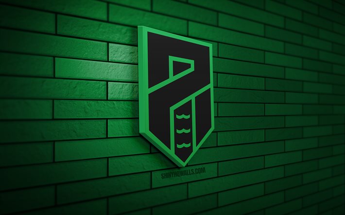 pordenone fc 3d logo, 4k, green brickwall, serie a, futebol, clube de futebol italiano, logotipo do pordenone fc, emblema de porgenone fc, portenona calcel