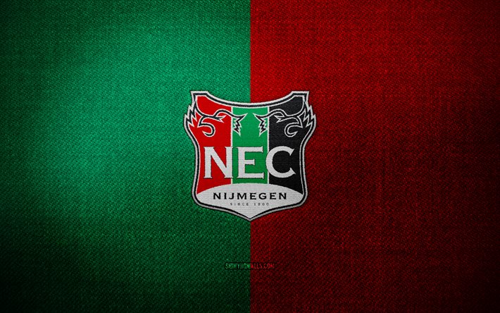 nec nijmegen badge, 4k, red green fabric background, eredivisie, nec nijmegen logo, nec nijmegen emblem, sports logo, dutch football club, nec nijmegen, soccer, football, nec fc