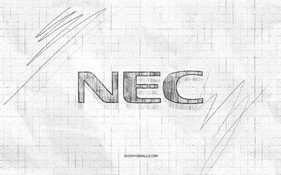 logotipo de esboço nec, 4k, fundo de papel quadrado, logotipo nec black, marcas, esboços de logotipo, logotipo nec, desenho a lápis, nec