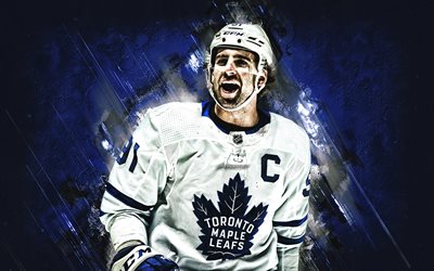 John Tavares, Toronto Maple Leafs, captain, NHL, Canadian hockey player, blue stone background, hockey, National Hockey League, USA