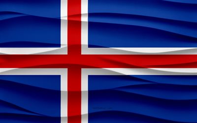 4k, bandera de islandia, fondo de yeso de ondas 3d, textura de ondas 3d, símbolos nacionales islandeses, día de islandia, países europeos, bandera de islandia 3d, islandia, europa, bandera islandesa