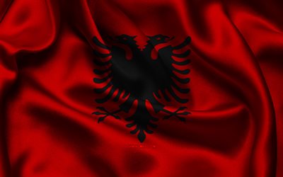 arnavutluk bayrağı, 4k, avrupa ülkeleri, saten bayraklar, arnavutluk günü, dalgalı saten bayraklar, arnavut bayrağı, arnavut ulusal sembolleri, avrupa, arnavutluk