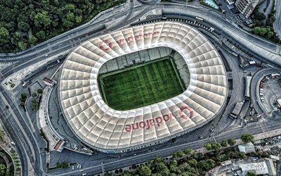 Vodafone Park, 4k, aerial view, Besiktas Stadium, Istanbul, Turkey, sports arenas, Turkish football stadium, Vodafone Arena, Besiktas JK, Istanbul panorama