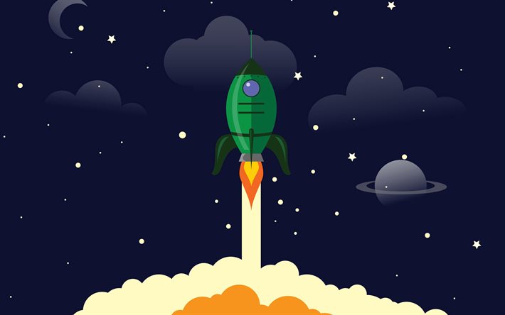 taking off rocket, 4k, start-up concepts, rocket launch, creative, rocket in space, start-up