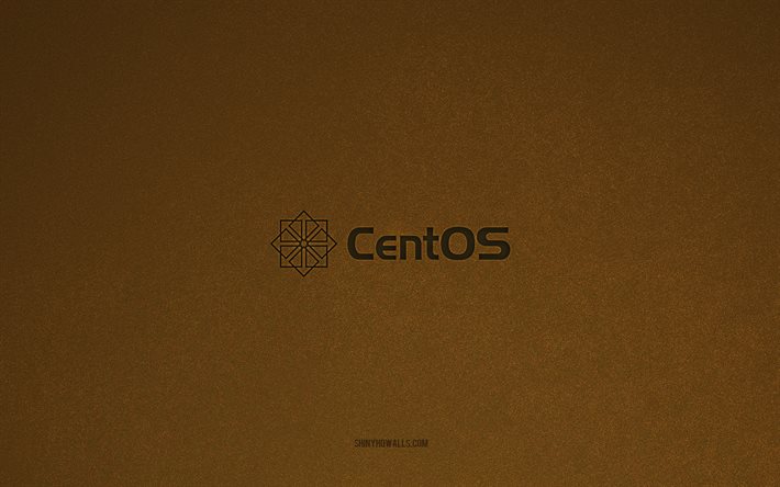 شعار centos, 4k, شعارات أنظمة التشغيل, نسيج الحجر البني, centos, ماركات التكنولوجيا, علامة centos, البني الحجر الخلفية