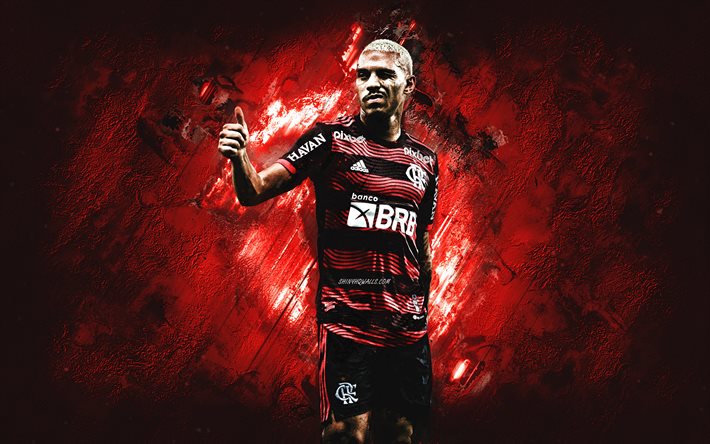 Matheuzinho, Flamengo, Brazilian football player, red stone background, football, Clube de Regatas do Flamengo, Matheus Franca Silva