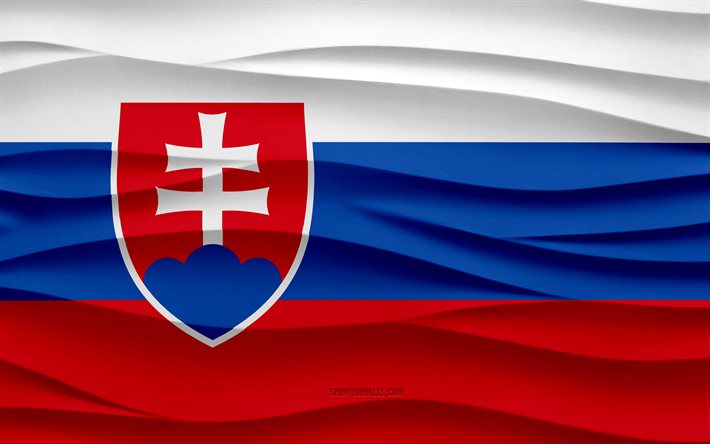4k, Flag of Slovakia, 3d waves plaster background, Slovakia flag, 3d waves texture, Slovak national symbols, Day of Slovakia, European countries, 3d Slovakia flag, Slovakia, Europe, Slovak flag