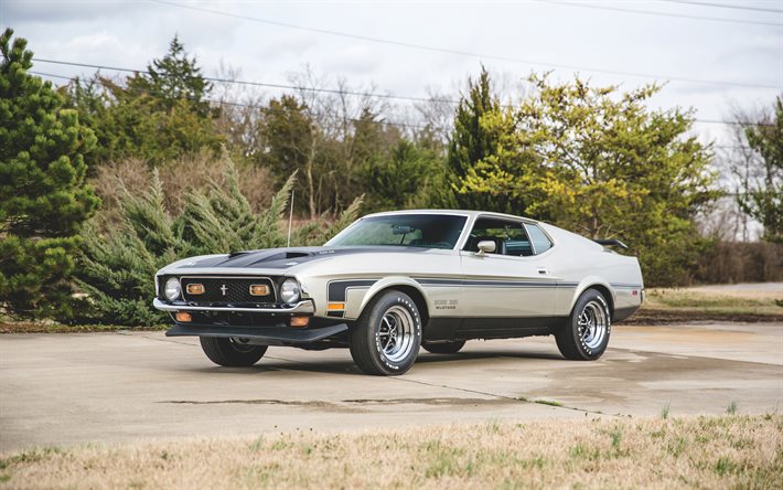 ford mustang boss 351, 4k, muscle cars, 1971 voitures, 63d, oldsmobiles, voitures rétro, 1971 ford mustang boss 351, voitures américaines, ford