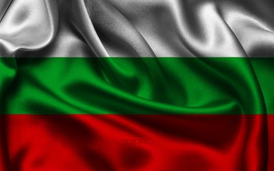 bandiera della bulgaria, 4k, paesi europei, bandiere di raso, giorno della bulgaria, bandiere di raso ondulate, bandiera bulgara, simboli nazionali bulgari, europa, bulgaria