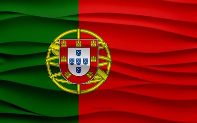 4k, Flag of Portugal, 3d waves plaster background, Portugal flag, 3d waves texture, Portuguese national symbols, Day of Portugal, European countries, 3d Portugal flag, Portugal, Europe, Portuguese flag